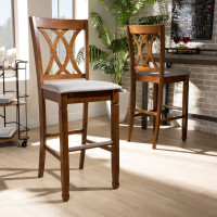 Baxton Studio RH316B-Grey/Walnut-BS Calista Modern and Contemporary Grey Fabric Upholstered and Walnut Brown Finished Wood 2-Piece Bar Stool Set